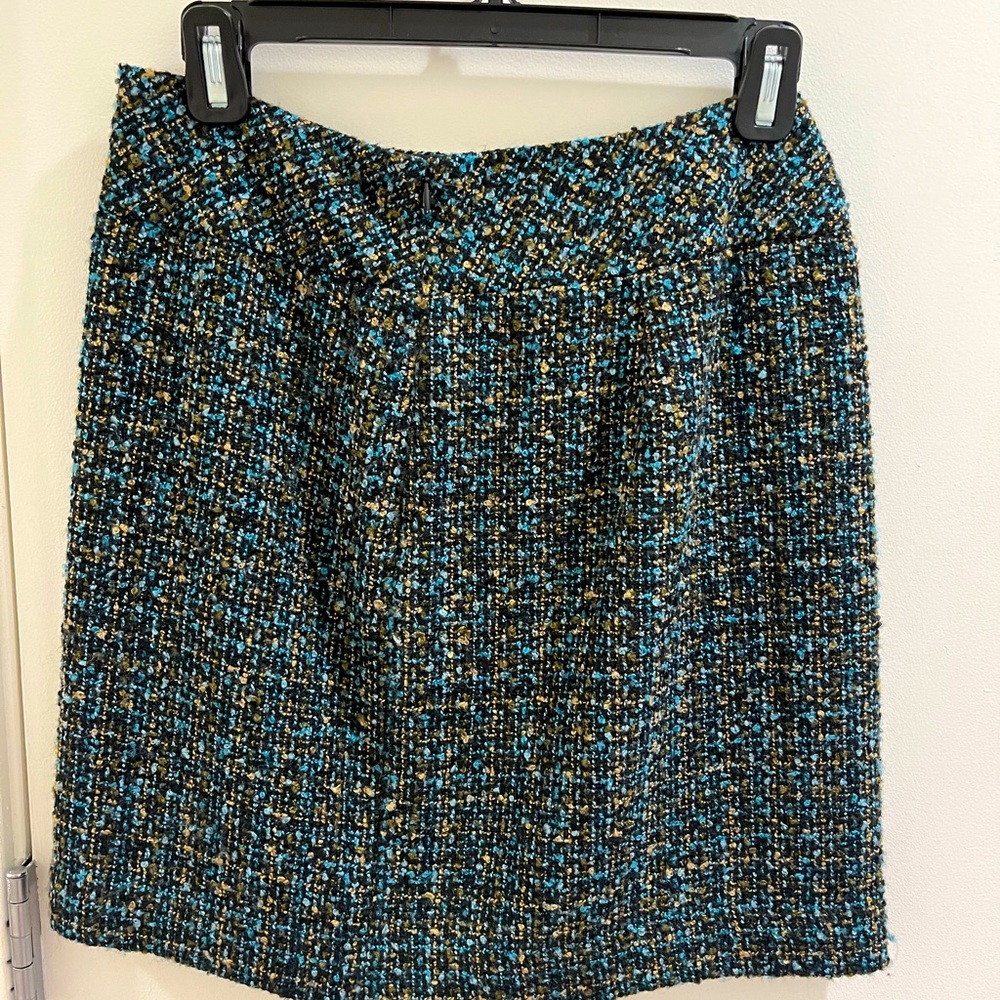 LOFT Tweed Skirt: Gold, Teal and Black